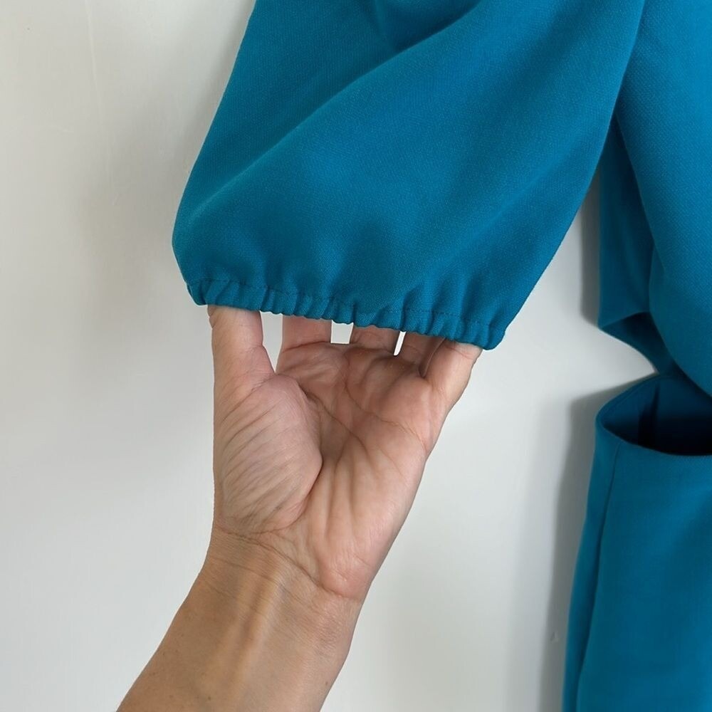French Connection Mini Dress Puff Sleeve Cutout Cocktail Party Dress Blue - Picture 7 of 10